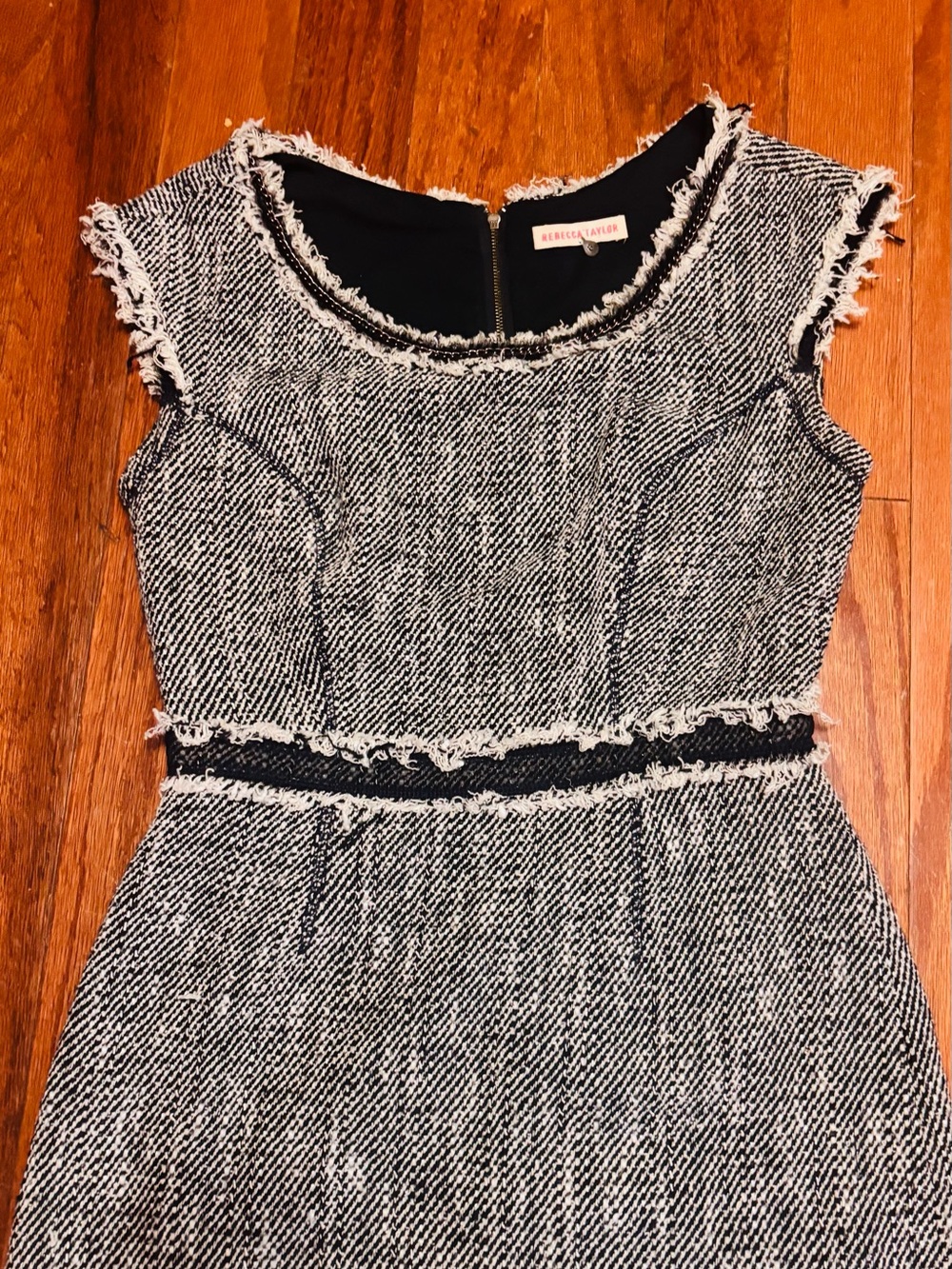 Rebecca Taylor Blue and White “Now and Later” Tweed Fringe Dress NWOT - Picture 2 of 8